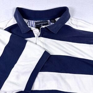 Vintage 90s Chesterfield Striped Rugby Shirt Mens XL Navy White Short Sleeve Y2K